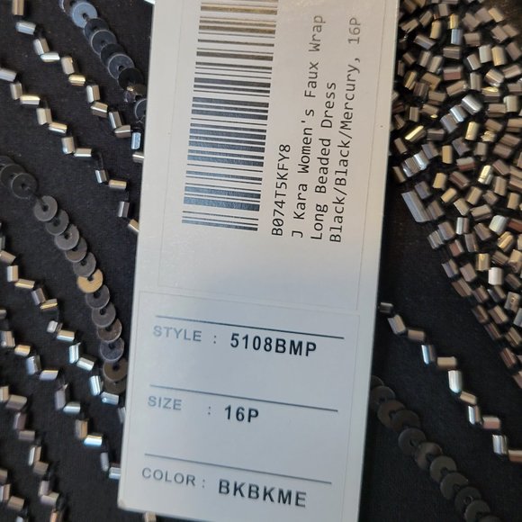 J Kara Faux Wrap Black Beaded Dress - Picture 9 of 14